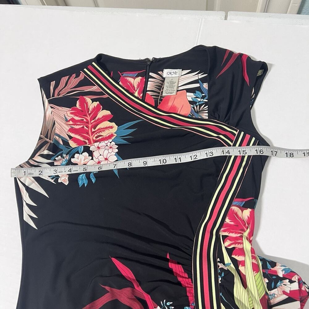 CACHE Sheath Dress Size 10 Tropical Floral Oriental Stretch Coquette VTG - Picture 9 of 12